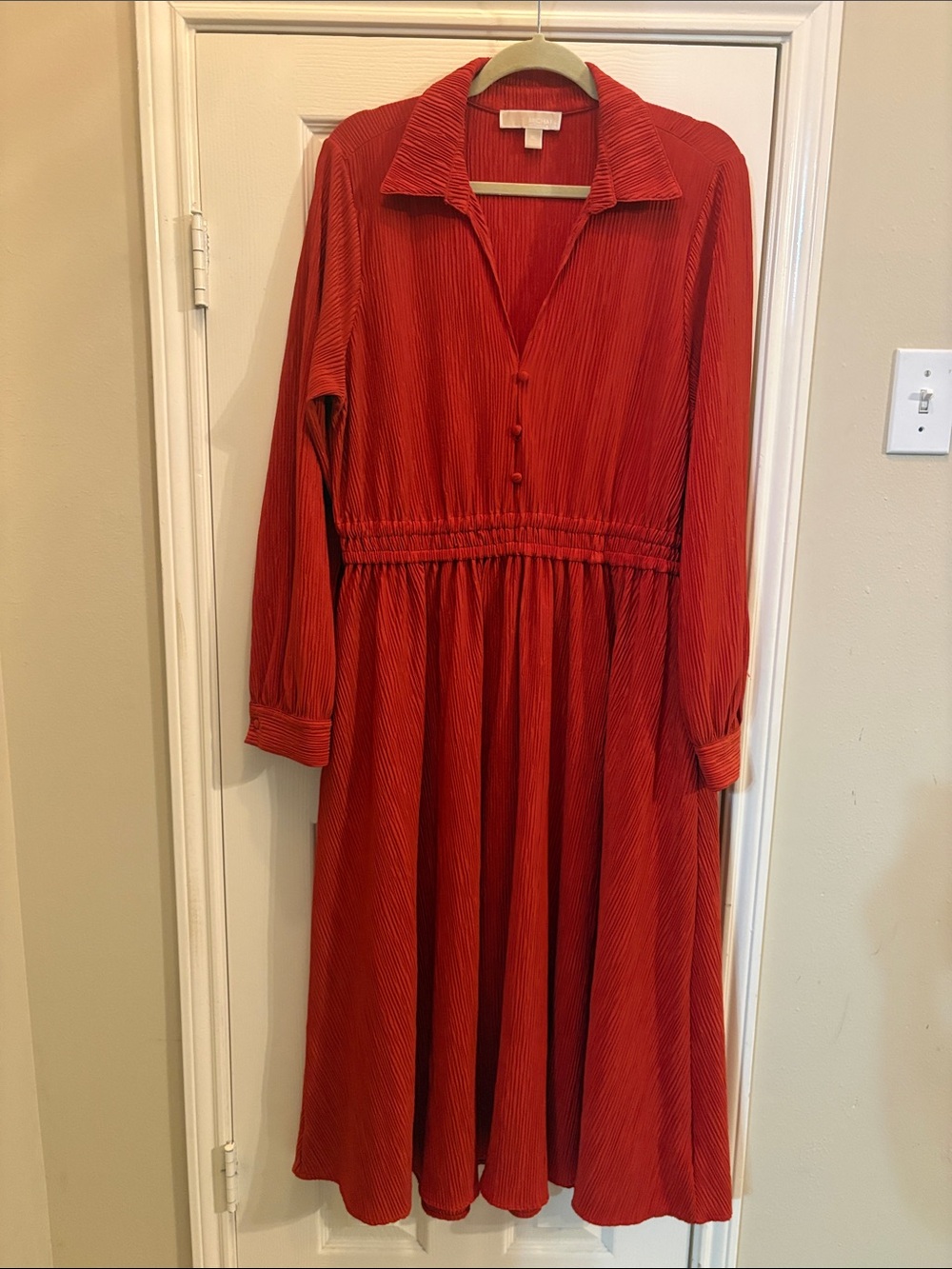 Michael Kors Red Elastic-Waist Pleated Dress